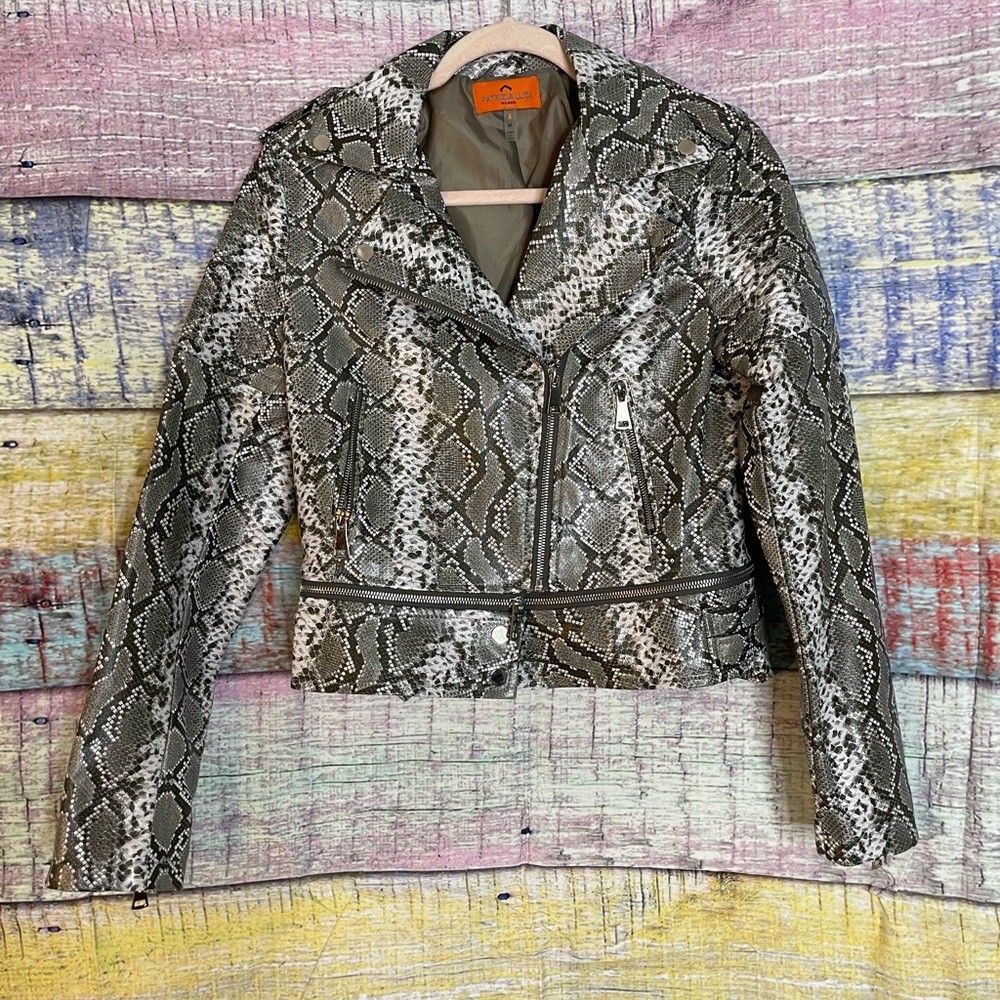 Patrizia Luca Faux Leather Snake Print Jacket Sz M